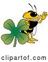 Vector Illustration of a Cartoon Hornet School Mascot with a St Patricks Day Clover by Mascot Junction