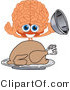 Vector Illustration of a Cartoon Human Brain Mascot Serving a Thanksgiving Turkey by Mascot Junction