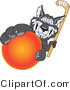 Vector Illustration of a Cartoon Husky Mascot Grabbing a Hockey Ball by Mascot Junction