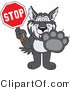 Vector Illustration of a Cartoon Husky Mascot Holding a Stop Sign by Mascot Junction