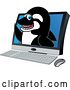 Vector Illustration of a Cartoon Killer Whale Orca Mascot Emerging from a Computer Screen by Mascot Junction