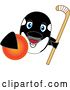 Vector Illustration of a Cartoon Killer Whale Orca Mascot Grabbing a Field Hockey Ball and Holding a Stick by Mascot Junction