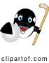 Vector Illustration of a Cartoon Killer Whale Orca Mascot Grabbing a Hockey Ball and Holding a Stick by Mascot Junction