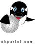 Vector Illustration of a Cartoon Killer Whale Orca Mascot Grabbing a Volleyball by Mascot Junction