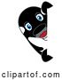 Vector Illustration of a Cartoon Killer Whale Orca Mascot Looking Around a Sign by Mascot Junction