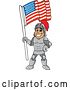 Vector Illustration of a Cartoon Knight Mascot Holding an American Flag by Mascot Junction