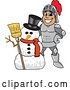 Vector Illustration of a Cartoon Knight Mascot with a Christmas Snowman by Mascot Junction