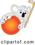 Vector Illustration of a Cartoon Koala Bear Mascot Holding a Hockey Stick and Grabbing a Field Ball by Mascot Junction