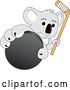 Vector Illustration of a Cartoon Koala Bear Mascot Holding a Hockey Stick and Grabbing a Puck by Mascot Junction