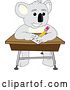 Vector Illustration of a Cartoon Koala Bear Mascot Student Writing at a Desk by Mascot Junction