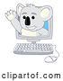 Vector Illustration of a Cartoon Koala Bear Mascot Waving and Emerging from a Computer by Mascot Junction
