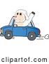 Vector Illustration of a Cartoon Lamb Mascot Waving and Driving a Blue Car by Mascot Junction