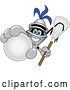 Vector Illustration of a Cartoon Lancer Mascot Holding up a Stick and a Lacrosse Ball by Mascot Junction