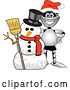 Vector Illustration of a Cartoon Lancer Mascot Wearing a Santa Hat and Smiling by a Christmas Snowman by Mascot Junction