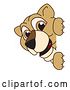 Vector Illustration of a Cartoon Lion Cub School Mascot Looking Around a Sign by Mascot Junction