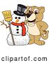 Vector Illustration of a Cartoon Lion Cub School Mascot with a Snowman by Mascot Junction