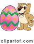 Vector Illustration of a Cartoon Lion Cub School Mascot with an Easter Egg by Mascot Junction