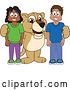 Vector Illustration of a Cartoon Lion Cub School Mascot with Happy Students by Mascot Junction