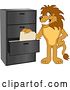 Vector Illustration of a Cartoon Lion Mascot Filing Folders, Symbolizing Organization by Mascot Junction