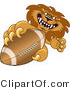 Vector Illustration of a Cartoon Lion Mascot Grabbing a Football by Mascot Junction