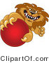 Vector Illustration of a Cartoon Lion Mascot Grabbing a Red Ball by Mascot Junction