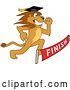 Vector Illustration of a Cartoon Lion Mascot Graduate Running to a Finish Line, Symbolizing Determination by Mascot Junction