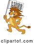 Vector Illustration of a Cartoon Lion Mascot Running with a Team Flag, Symbolizing Pride by Mascot Junction