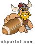 Vector Illustration of a Cartoon Male Viking School Mascot Grabbing an American Football by Mascot Junction