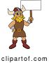 Vector Illustration of a Cartoon Male Viking School Mascot Holding a Blank Sign by Mascot Junction
