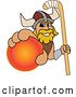 Vector Illustration of a Cartoon Male Viking School Mascot Holding a Hockey Ball and Stick by Mascot Junction