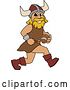 Vector Illustration of a Cartoon Male Viking School Mascot Running with a Football by Mascot Junction