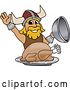 Vector Illustration of a Cartoon Male Viking School Mascot Serving a Thanksgiving Turkey by Mascot Junction