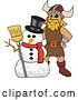 Vector Illustration of a Cartoon Male Viking School Mascot with a Christmas Snowman by Mascot Junction