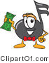 Vector Illustration of a Cartoon Music Note Mascot Holding a Dollar Bill by Mascot Junction