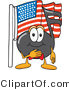 Vector Illustration of a Cartoon Music Note Mascot Pledging Allegiance to an American Flag by Mascot Junction