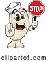 Vector Illustration of a Cartoon Navy Bean Mascot Gesturing and Holding a Stop Sign by Mascot Junction