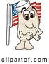 Vector Illustration of a Cartoon Navy Bean Mascot Pledging Allegiance to the American Flag by Mascot Junction