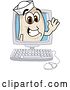 Vector Illustration of a Cartoon Navy Bean Mascot Waving from a Desktop Computer by Mascot Junction
