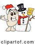 Vector Illustration of a Cartoon Navy Bean Mascot with a Christmas Snowman by Mascot Junction