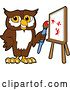 Vector Illustration of a Cartoon Owl School Mascot Painting a Canvas by Mascot Junction