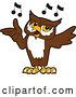 Vector Illustration of a Cartoon Owl School Mascot Singing by Mascot Junction