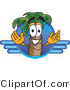 Vector Illustration of a Cartoon Palm Tree Mascot on a Blue Travel Business Logo by Mascot Junction