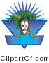 Vector Illustration of a Cartoon Palm Tree Mascot over a Blank Blue Business Label with a Burst by Mascot Junction