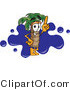 Vector Illustration of a Cartoon Palm Tree Mascot Pointing Upwards and Standing in Front of a Blue Paint Splatter on a Travel Business Logo by Mascot Junction