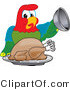 Vector Illustration of a Cartoon Parrot Mascot Serving a Turkey by Mascot Junction