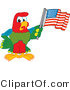 Vector Illustration of a Cartoon Parrot Mascot Waving an American Flag by Mascot Junction