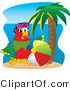 Vector Illustration of a Cartoon Parrot Mascot with a Beach Ball by Mascot Junction