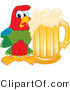 Vector Illustration of a Cartoon Parrot Mascot with a Mug of Beer by Mascot Junction