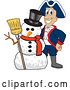 Vector Illustration of a Cartoon Patriot Mascot with a Snowman by Mascot Junction