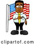 Vector Illustration of a Cartoon Patriotic Black Business Man Mascot Pledging Allegiance to an American Flag by Mascot Junction